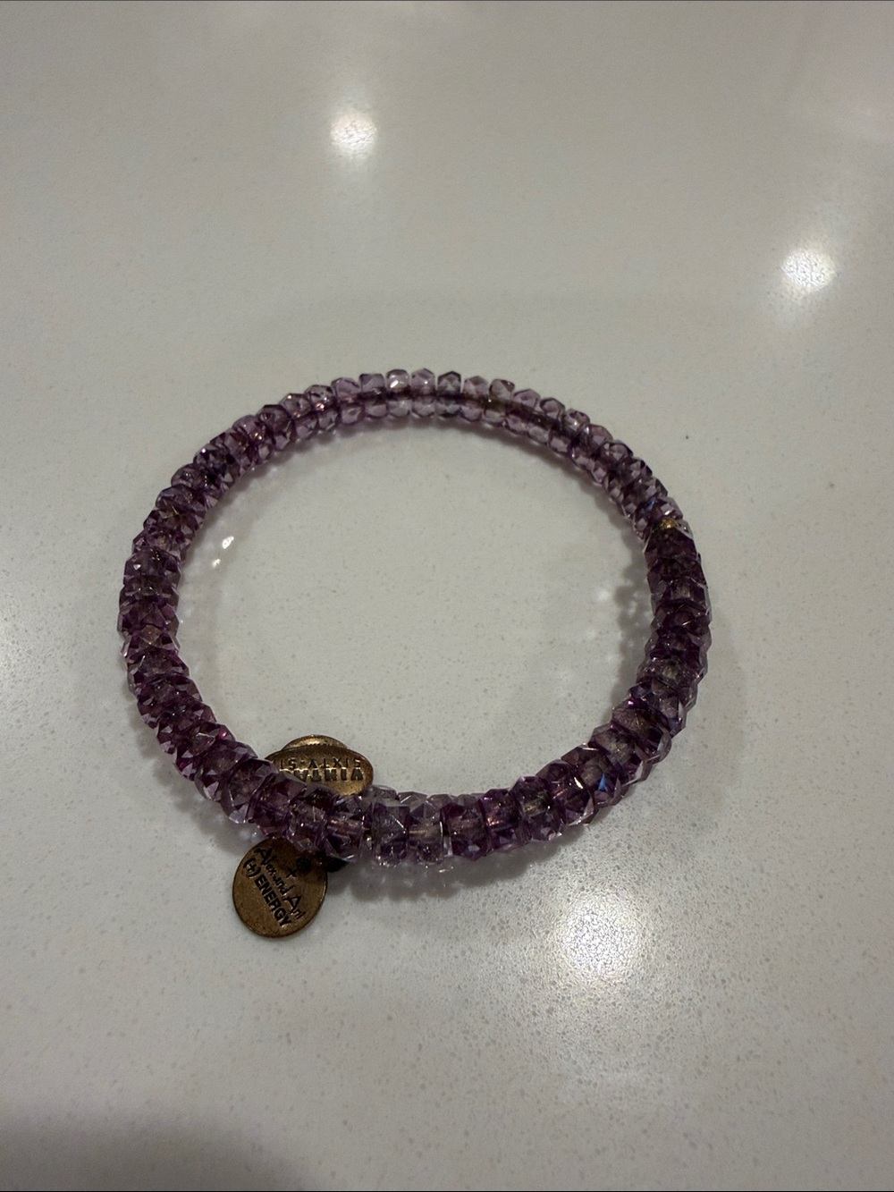 Alex and Ani Purple Faceted Crystal Coil Bracelet with Gold Charms